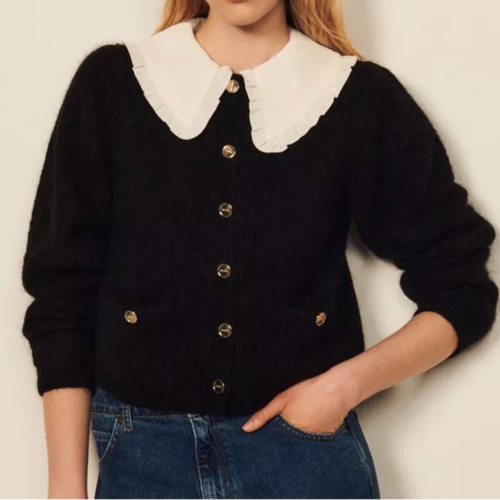 Sandro knit/cardigan with detachable collar XS